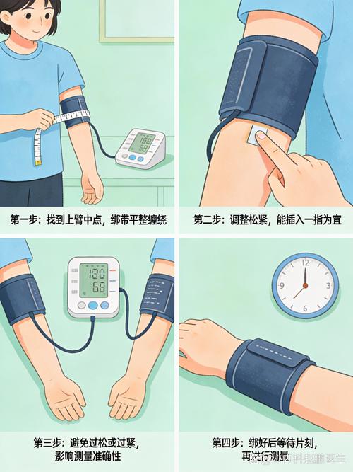 家用上臂血压计袖带正确绑法示意图
