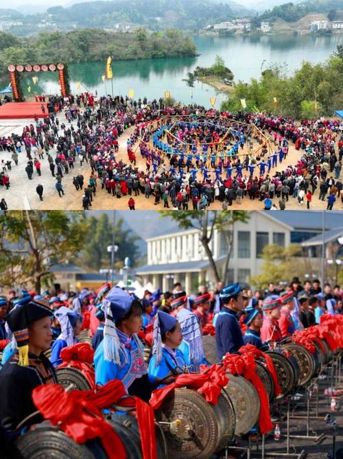 广西东兰红水河滩壮族铜鼓节庆现场