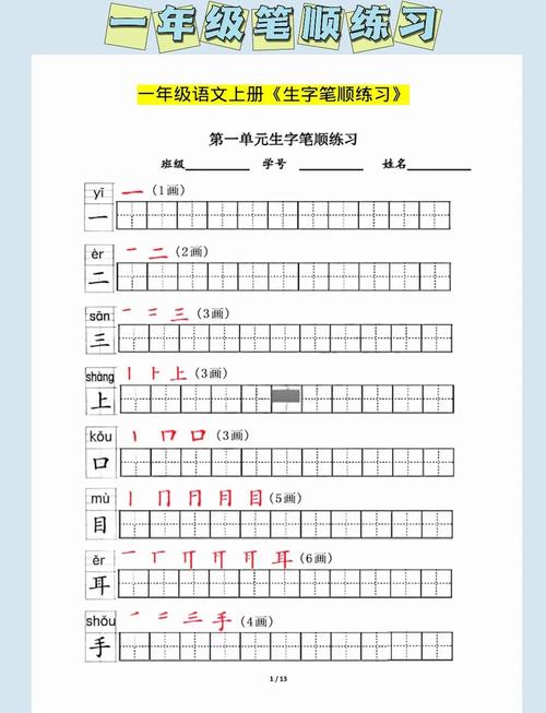 人教版小学语文一年级笔顺规则教学表
