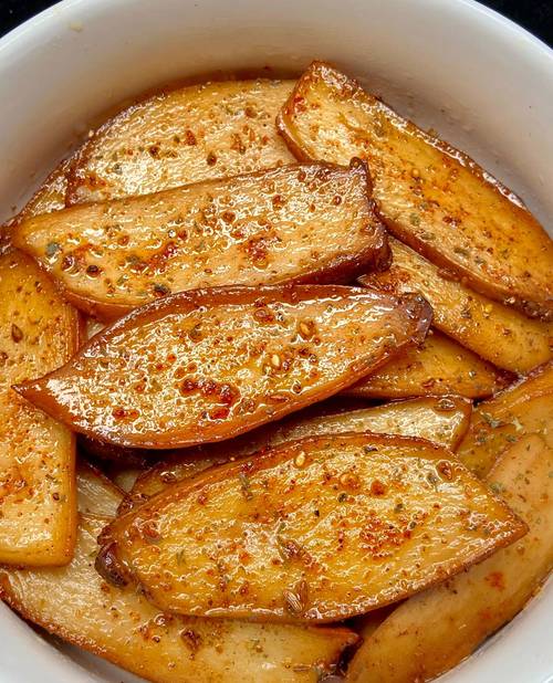 家常香煎厚切杏鲍菇素食成品图