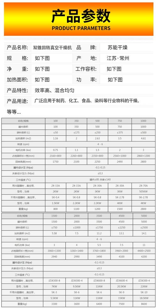工业真空干燥设备不同类型参数对比表