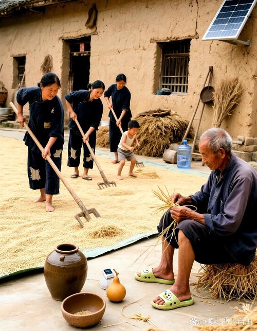 池州乡村晒谷场 磨盘灯转动时的光影