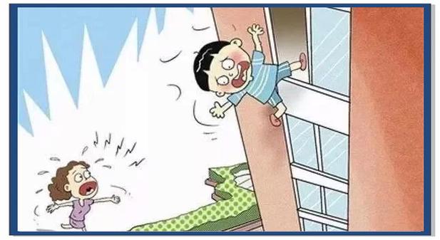 未固定儿童书架倾倒危险示意图