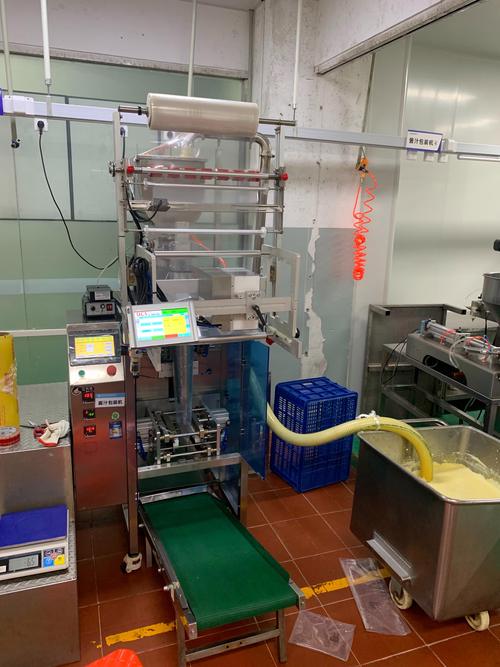 工厂流水线运行中的立式食品包装机