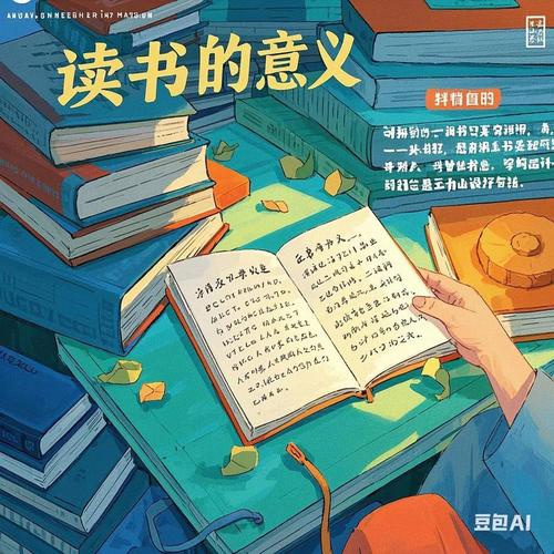 一个孩子在台灯下专注地看漫画书，旁边摞着几本文学名著