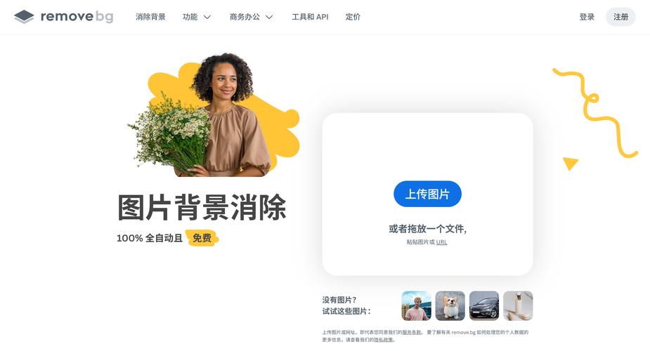 Remove.bg网站一键抠图操作界面