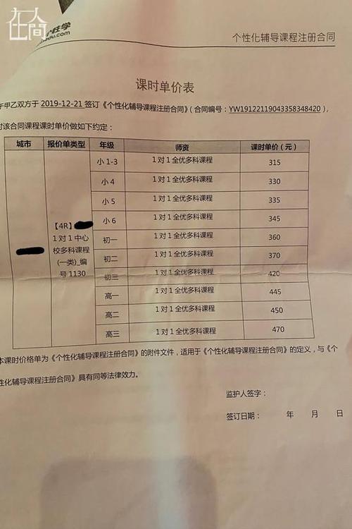 家长给孩子报能力培训班缴费账单