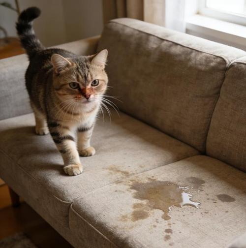 家庭客厅沙发猫咪乱尿现场