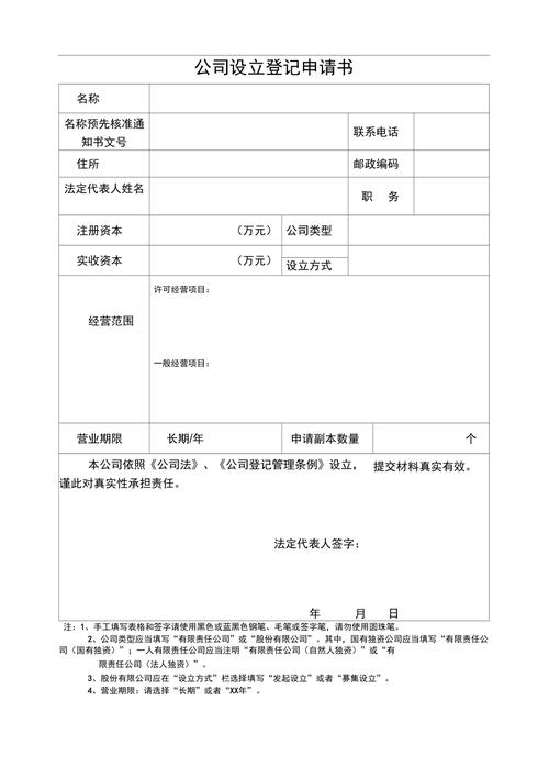市场监管局有限责任公司设立申请表单