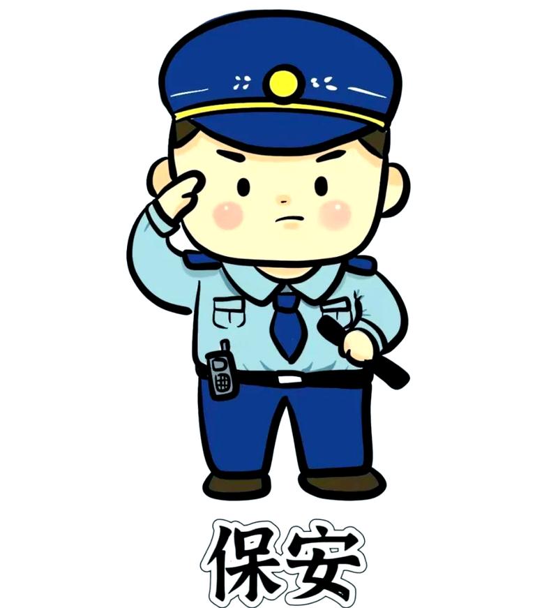 孩子向小区保安叔叔微笑打招呼的卡通插画