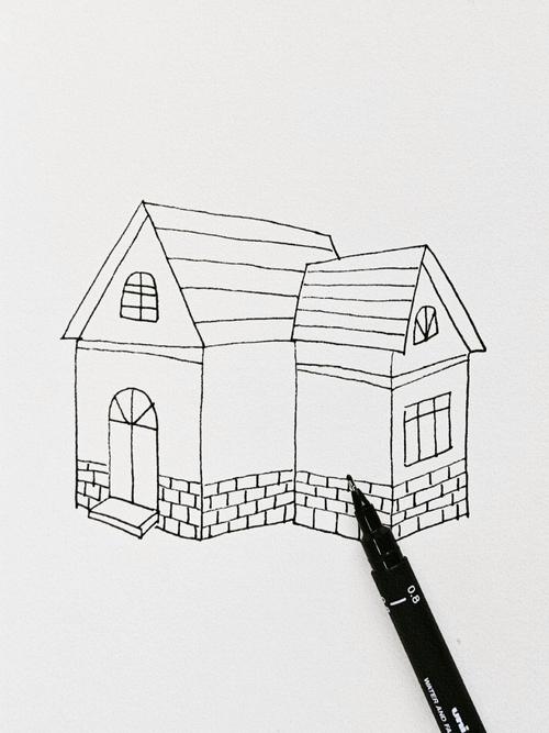 儿童手绘歪房子透视涂鸦作品
