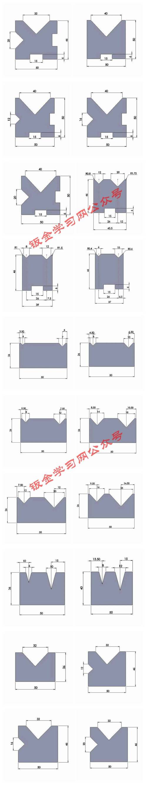 钣金折弯机下模槽口对比图