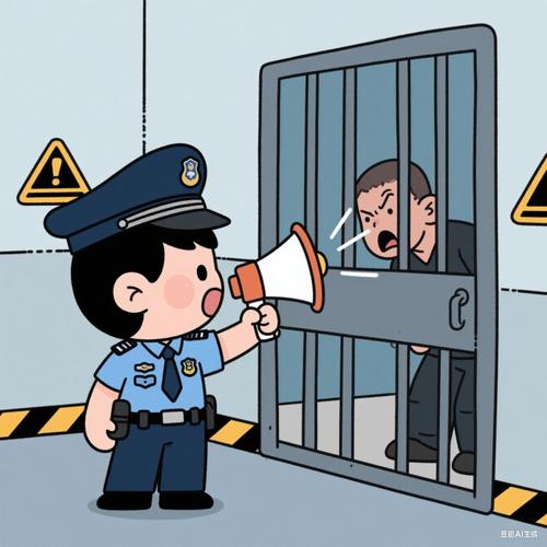 审讯室中嫌疑人面对警察保持沉默的漫画插图