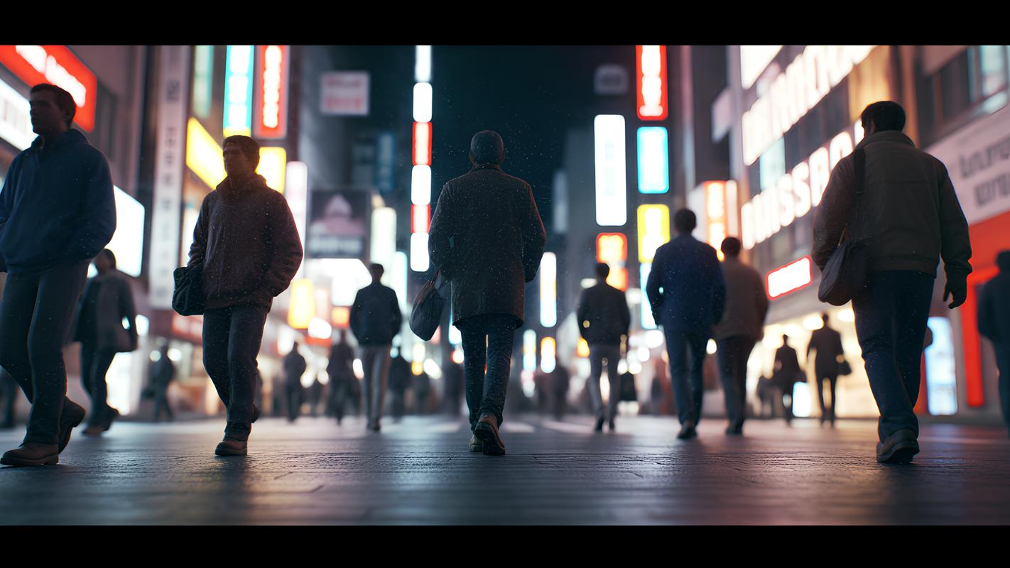 从高处俯瞰城市街道行人匆匆的模糊照片