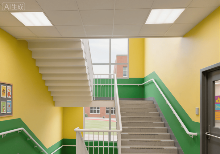中学教学楼楼梯间转角空场景
