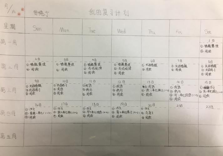 学生手绘科学复习计划表草图