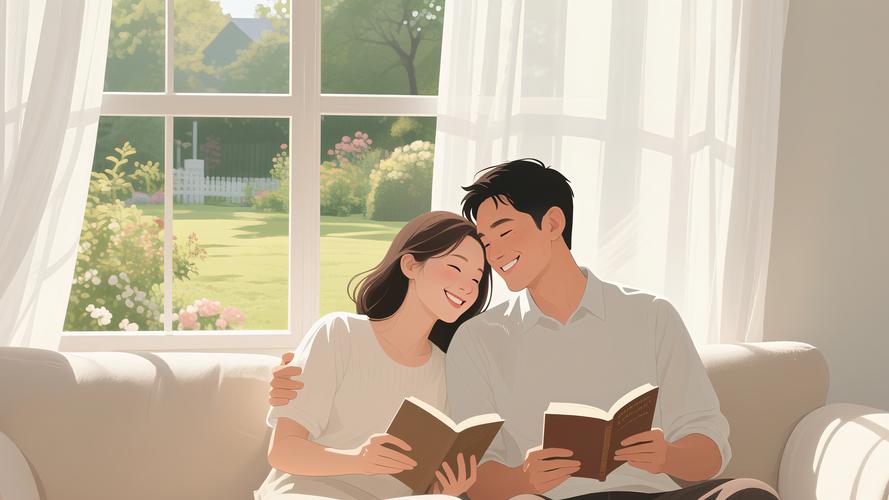 夫妻共用笔记本进行日常沟通的插画