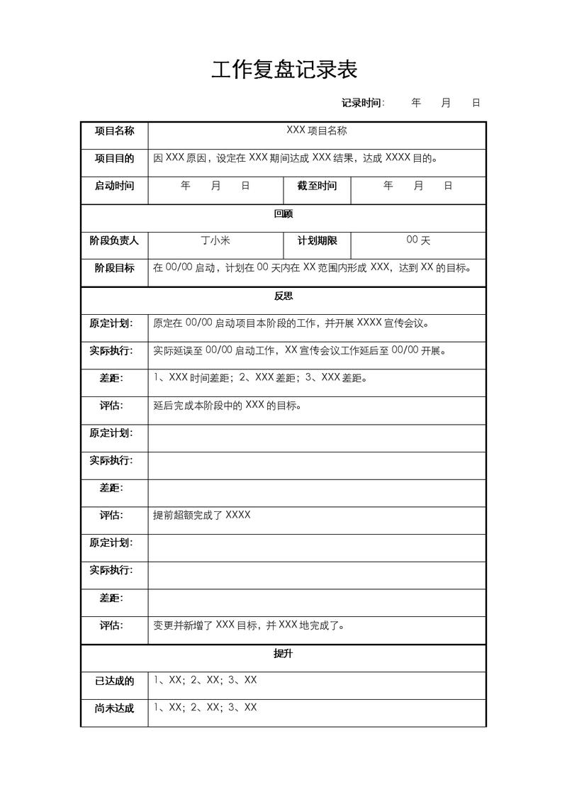 中学生职业启蒙活动后职业复盘记录表格
