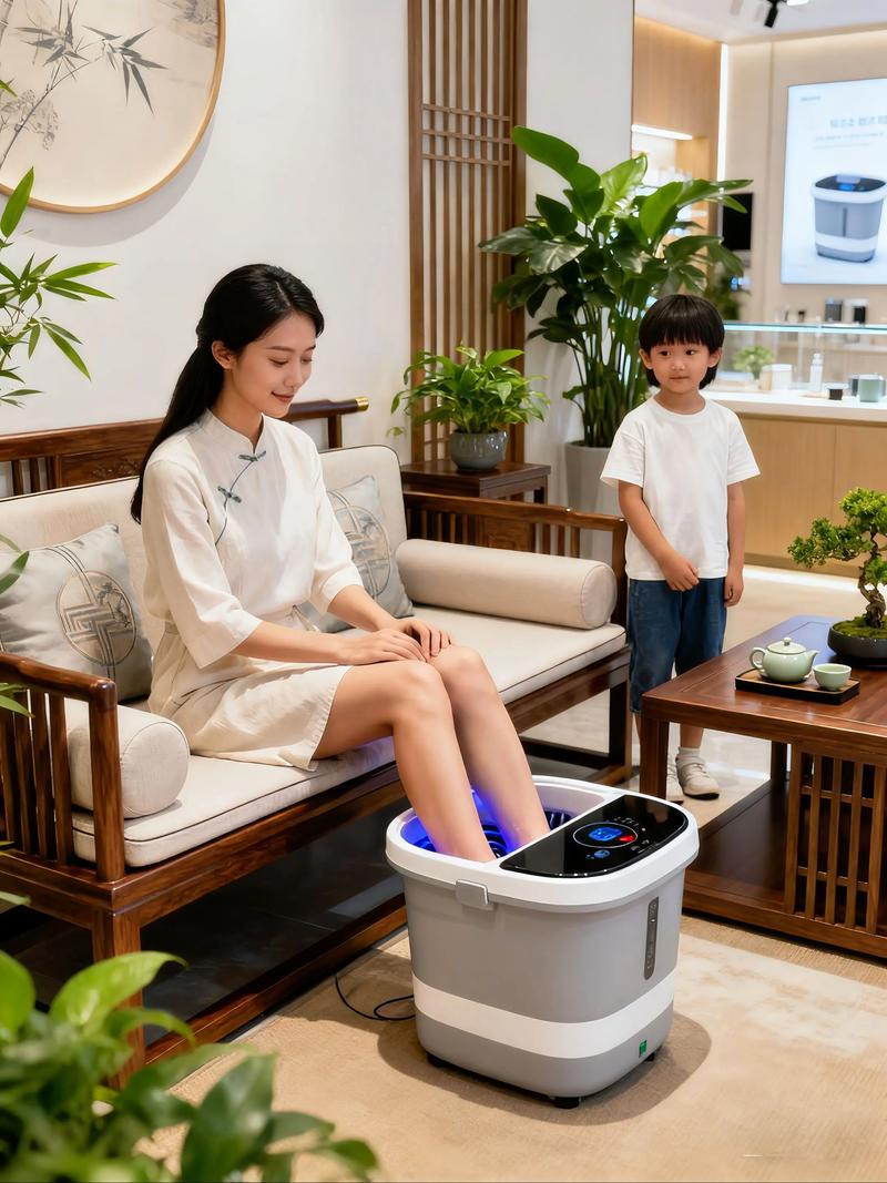 家用木质泡脚桶温水温度测量图