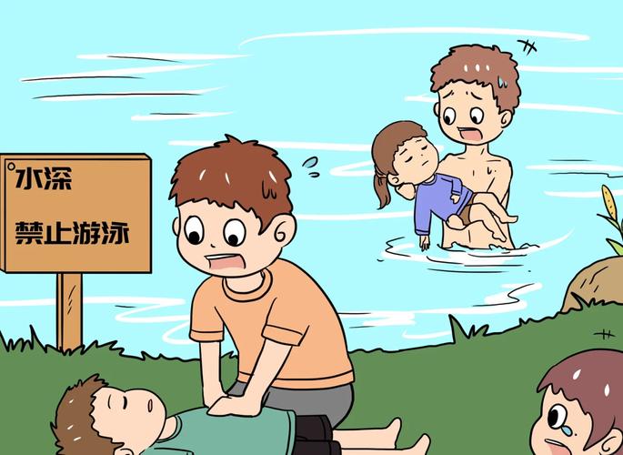 儿童在野外水域溺水模拟图
