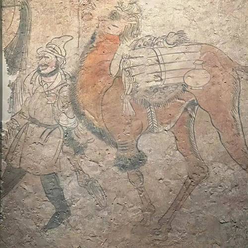 丝路荒漠驿站驼队文物壁画
