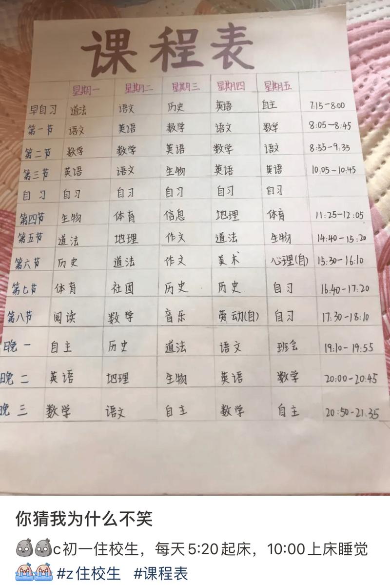 初中学生书桌前贴满密密麻麻时间表的实拍图