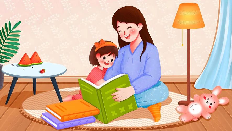 职场妈妈下班陪孩子读绘本温馨亲子场景