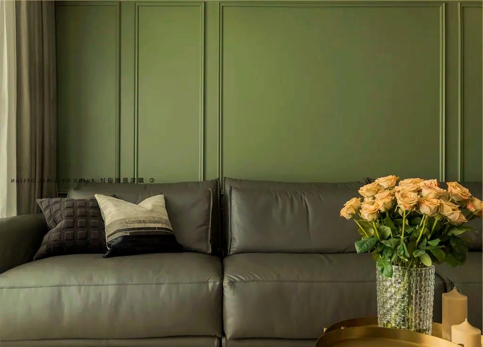 墨绿色绒布沙发客厅搭配实景