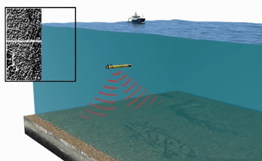 浅海海域声学侧扫沉船探测图