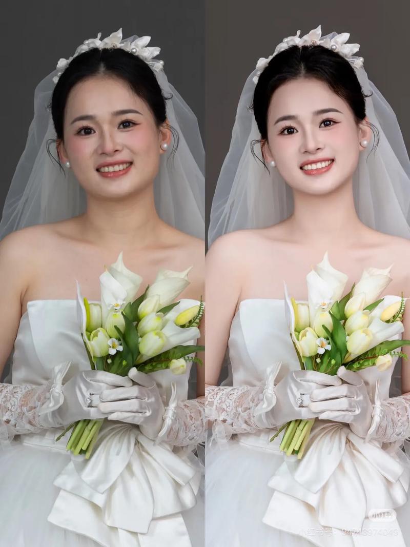新娘试穿高腰婚纱前后对比效果图