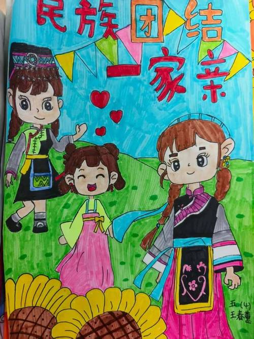 儿童画的彩色全家福,三个小人手拉手,上方写着稚嫩的文字