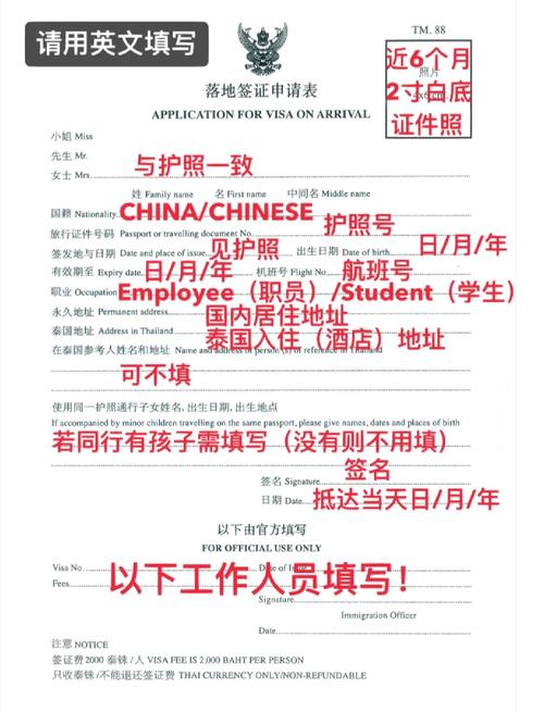 泰国落地签申请表填写示例