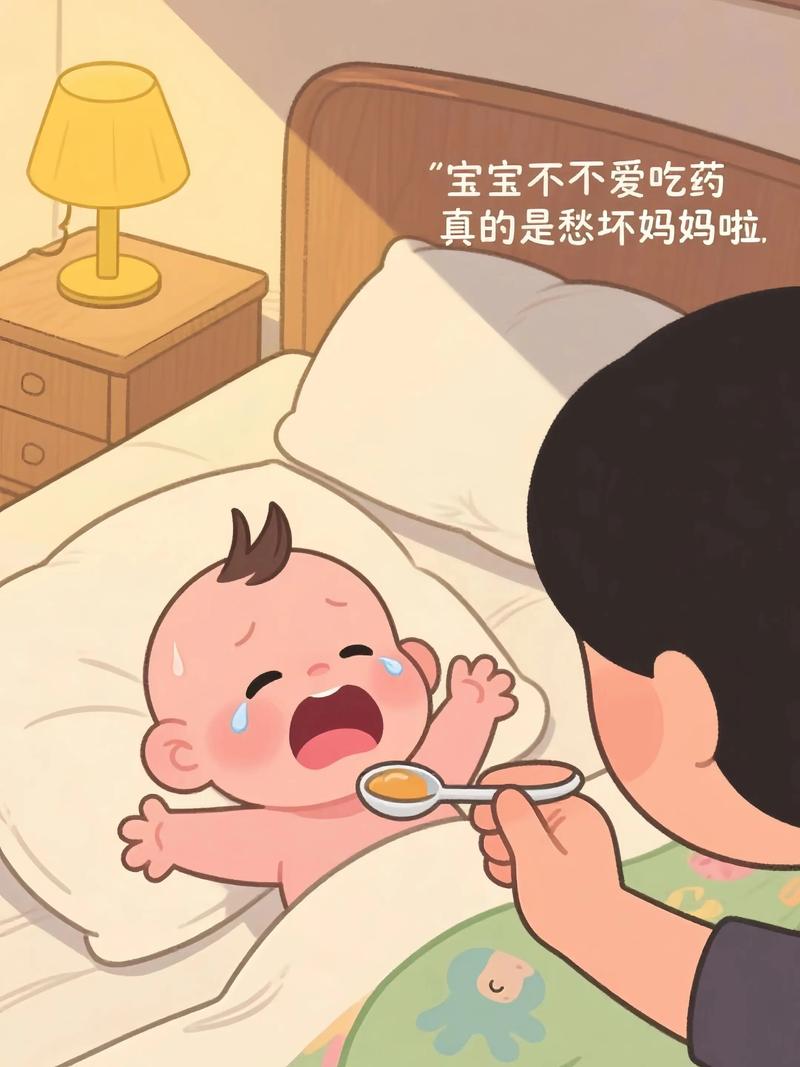 新手妈妈错误给孩子喂退烧药场景