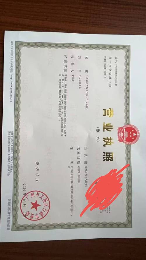 个人独资企业营业执照样本