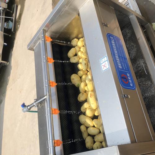 刚安装完成的不锈钢土豆脱皮机现场图