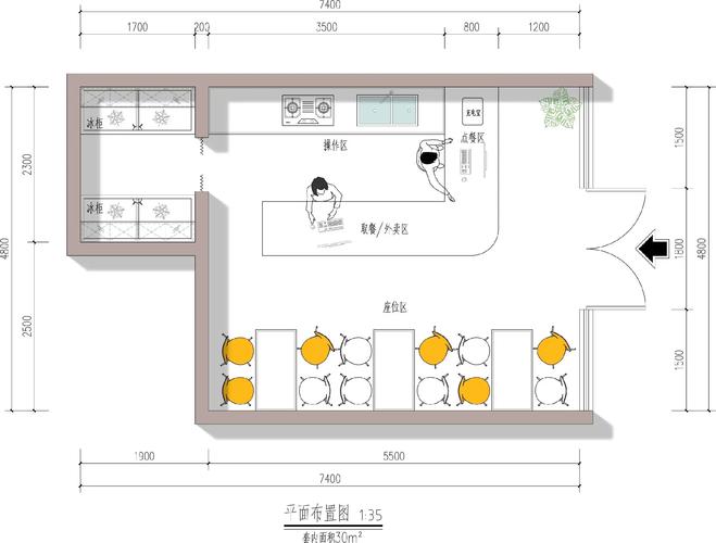 茶饮休闲区收纳动线示意图
