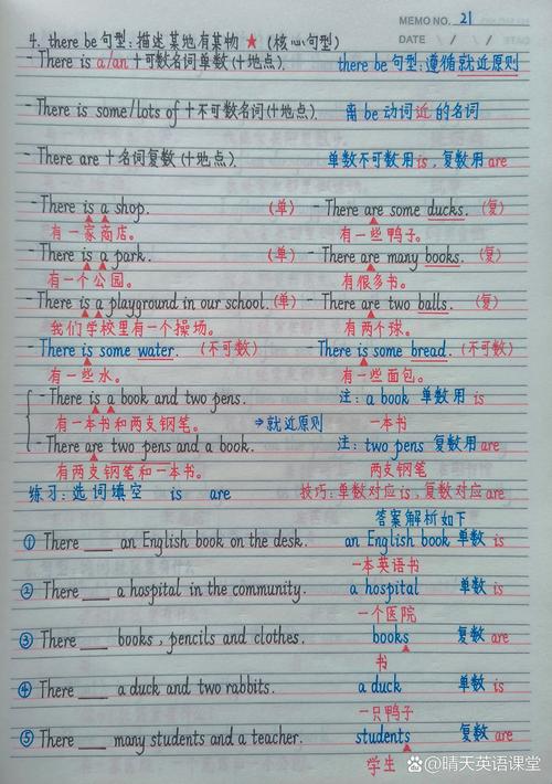 小学英语随堂作业手写there be句型原稿