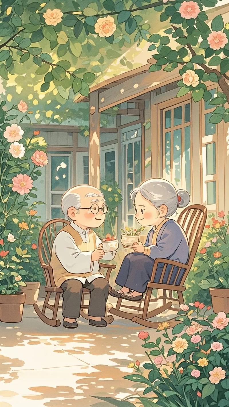 老人回忆人生场景插画