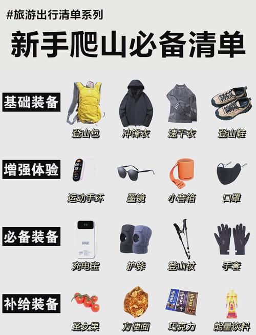 入门登山必带装备整理摆拍
