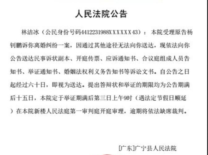 国内法院涉外离婚诉讼公告栏