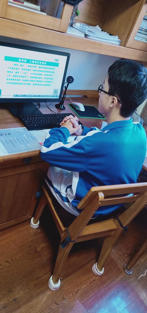 乡村少年镇网吧上网课的侧影