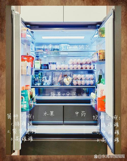 冰箱冷藏层分层收纳的各类开盖调味品