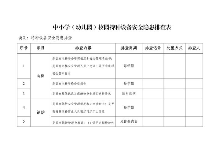 中小学课间校园器械安全隐患排查表