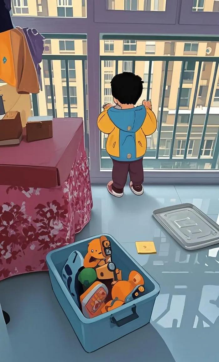 孩子趴在窗边向外看防近视