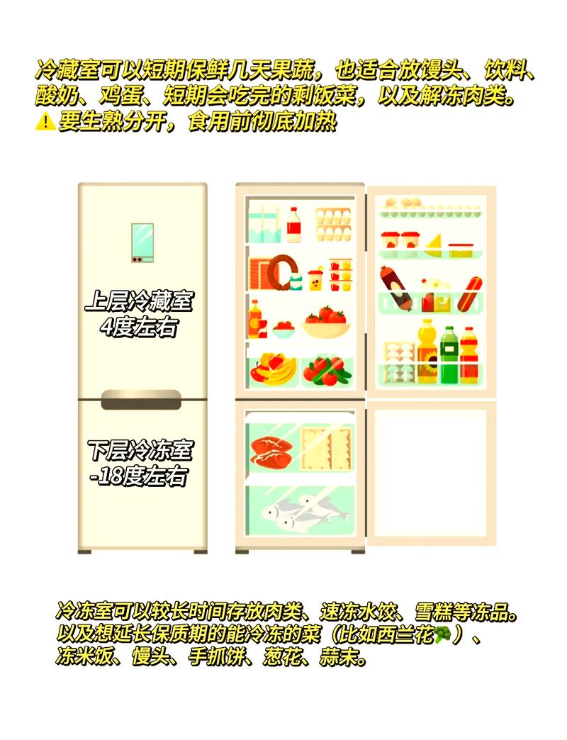 家用冰柜生熟食材分层示意图