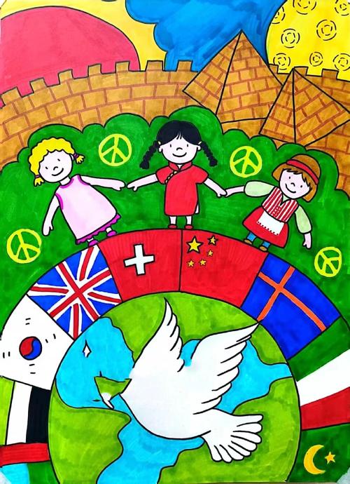 幼儿园国际文化日儿童手绘作品展示