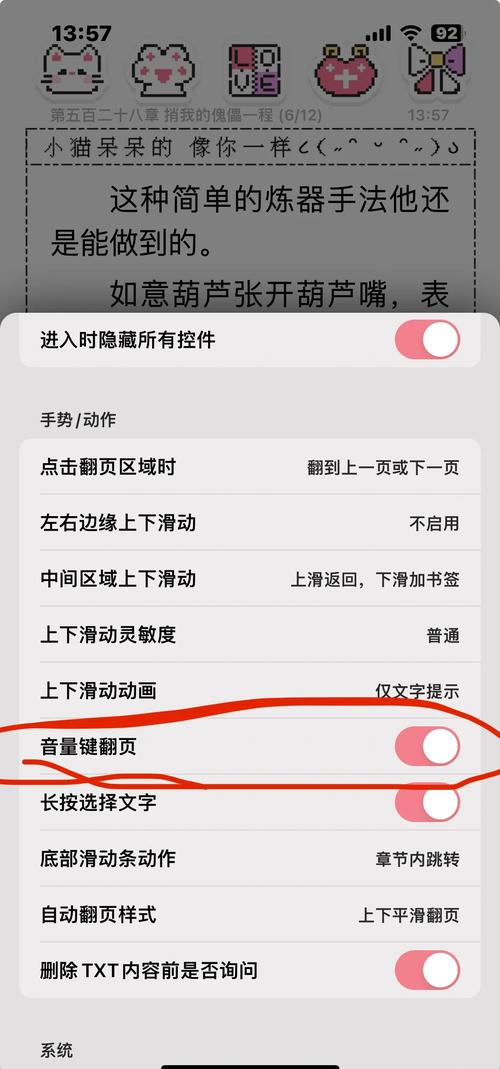 电子阅读器关闭连续滑动翻页设置界面截图