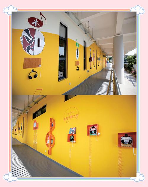 学校开放日走廊学生手绘作品墙特写
