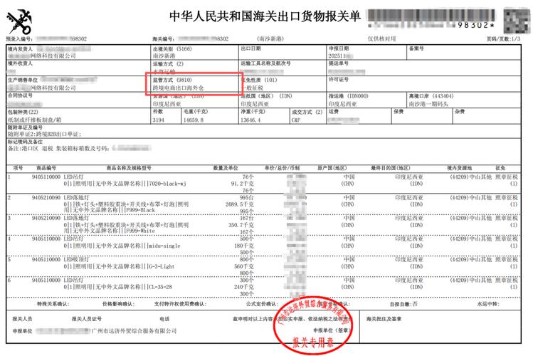 跨境电商进口商品报关申报单样本