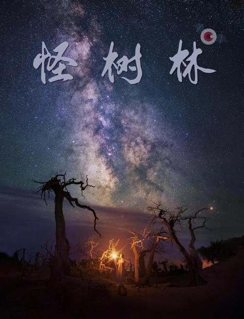 额济纳怪树林枯胡杨深夜月影